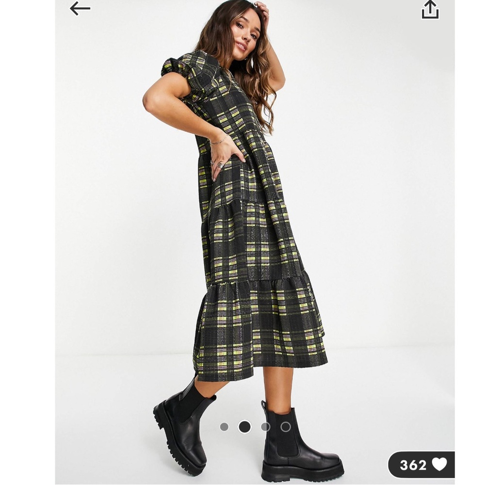 ASOS Black and Lime Plaid Midi Dress